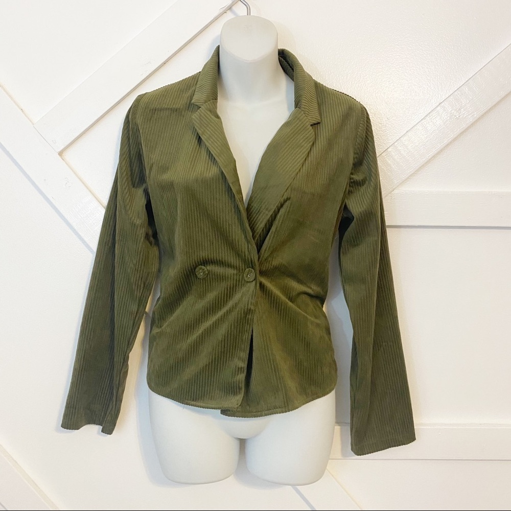 Little Lies Corduroy Velvet Shaket Blazer Green Size Small - Picture 2 of 7